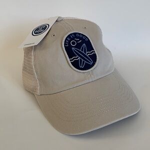 Life Is Good Surf Beach Tan Bone Mesh Snap Back Adult One‎ Size Baseball Cap Hat